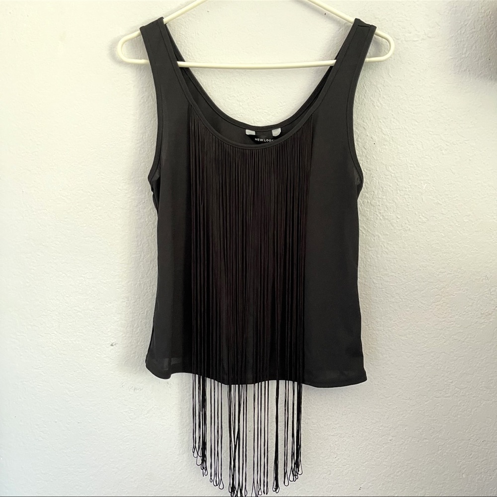 New look US 10 black tassel front detail tank ribbed